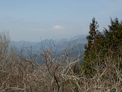 山頂展望台からの富士山(中央の白い点)