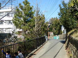 小学校を回り込み、振り返って