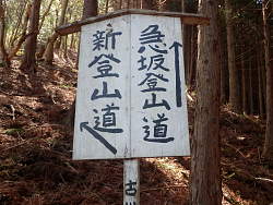 急坂と新登山道の標識
