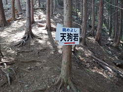 緩やかな道最後の天狗岩の標識
